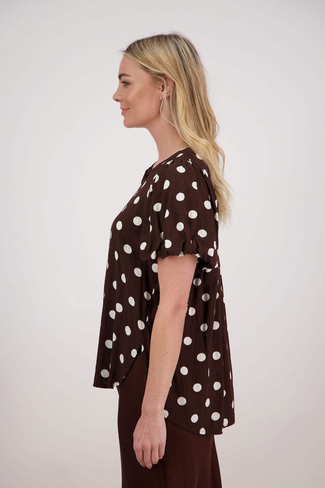 Pennie Balloon Short Sleeve Top - Chocolate Spot
