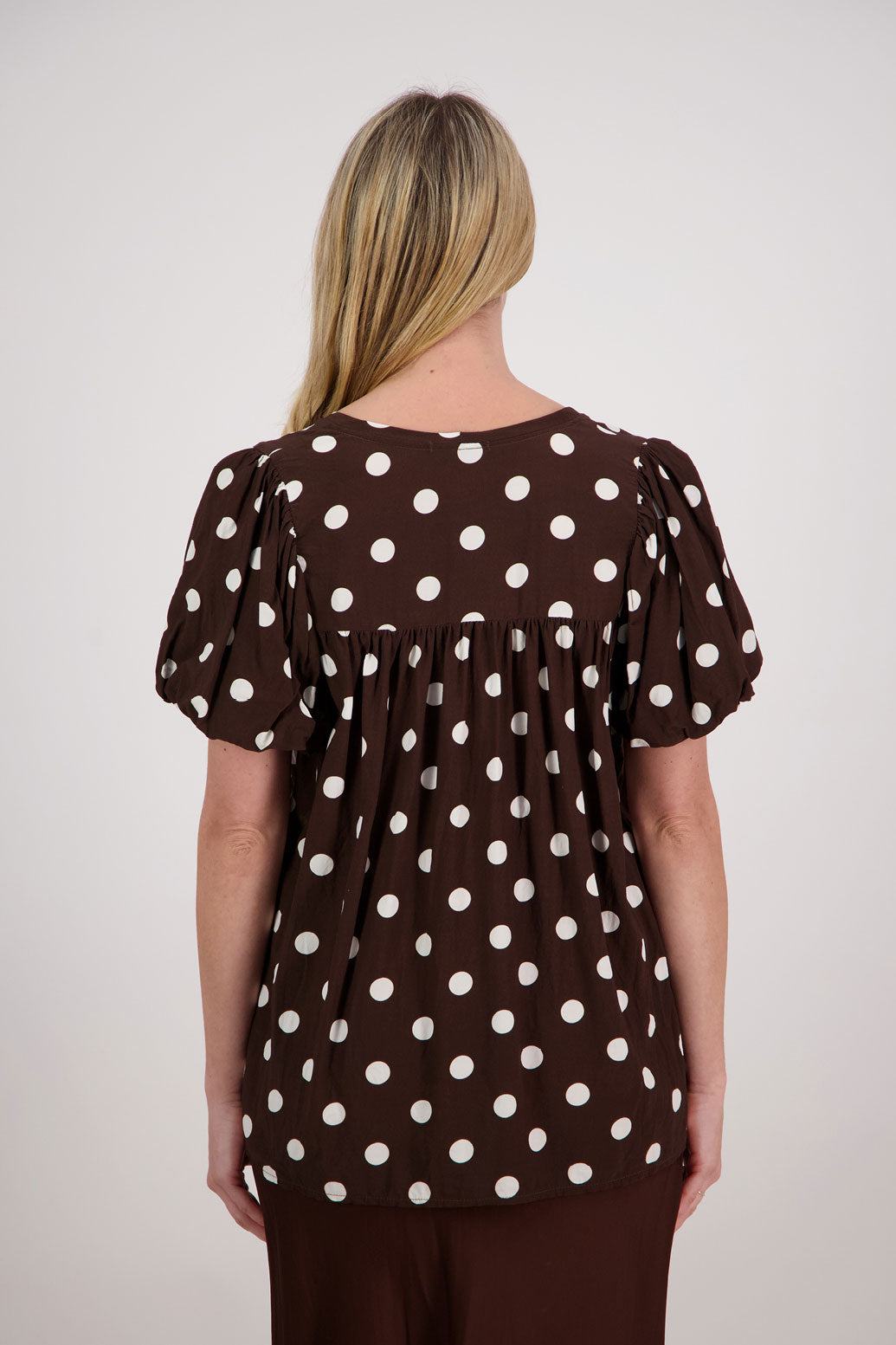 Pennie Balloon Short Sleeve Top - Chocolate Spot