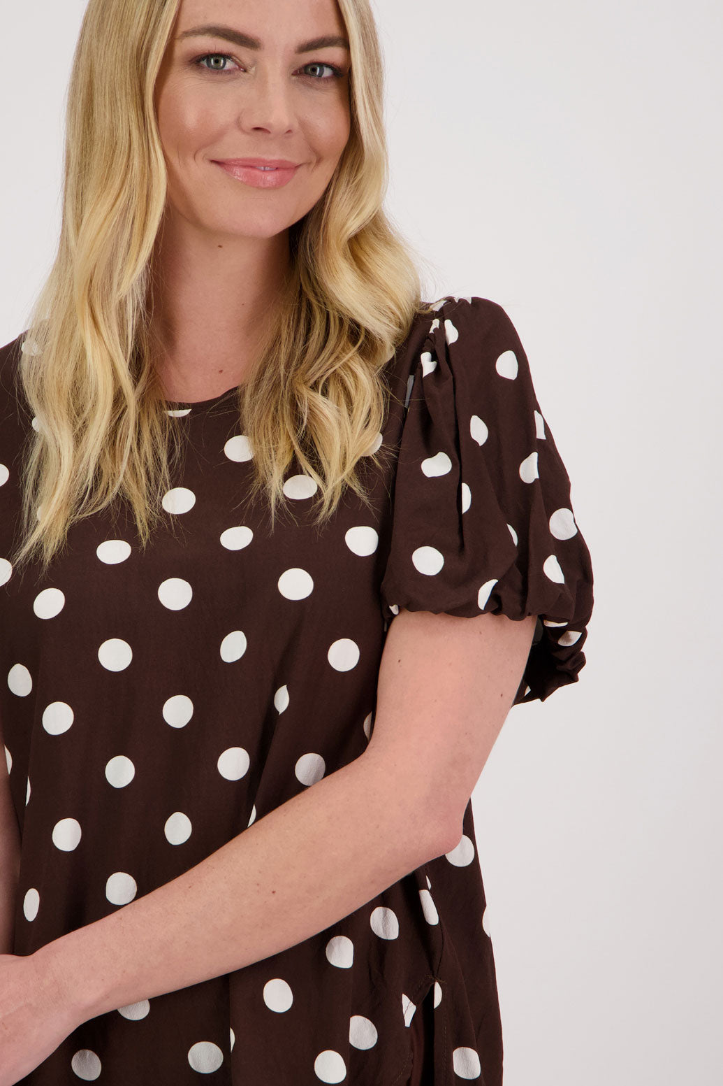 Pennie Balloon Short Sleeve Top - Chocolate Spot