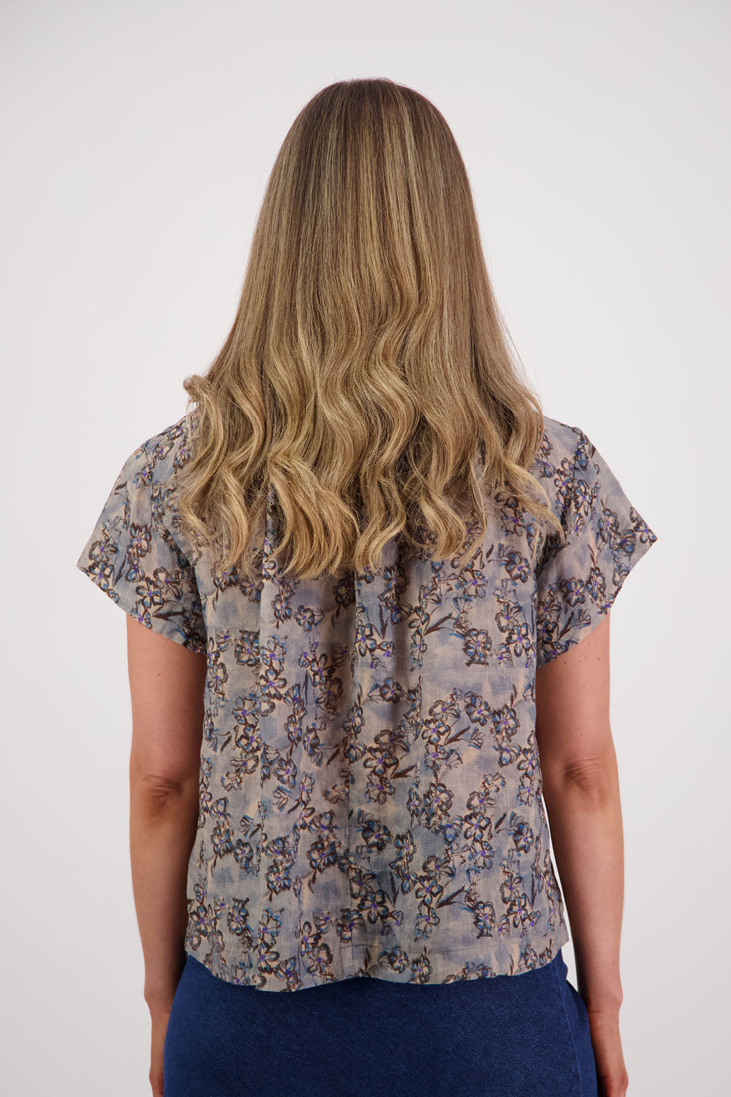 Briarwood NZ, Women's Short Sleeve Denim Daisy Top with Pleated Neck