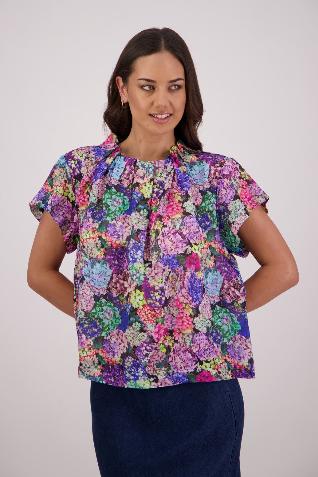 Briarwood Pia Top in Hydrangea print, 100% Ramie.