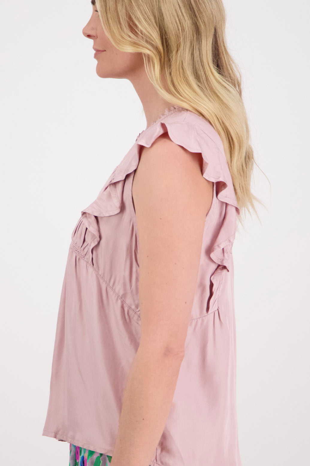Pinkie Gathered and Lace Sleeveless Top - Pale Pink