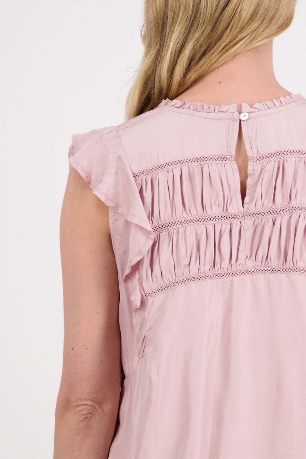 Pinkie Gathered and Lace Sleeveless Top - Pale Pink