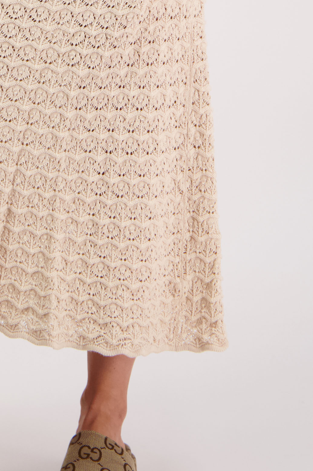 Womens cotton lace midi skirt. A Line with scalloped hem and elastic waist. Briarwood NZ. Pixie, Ivory