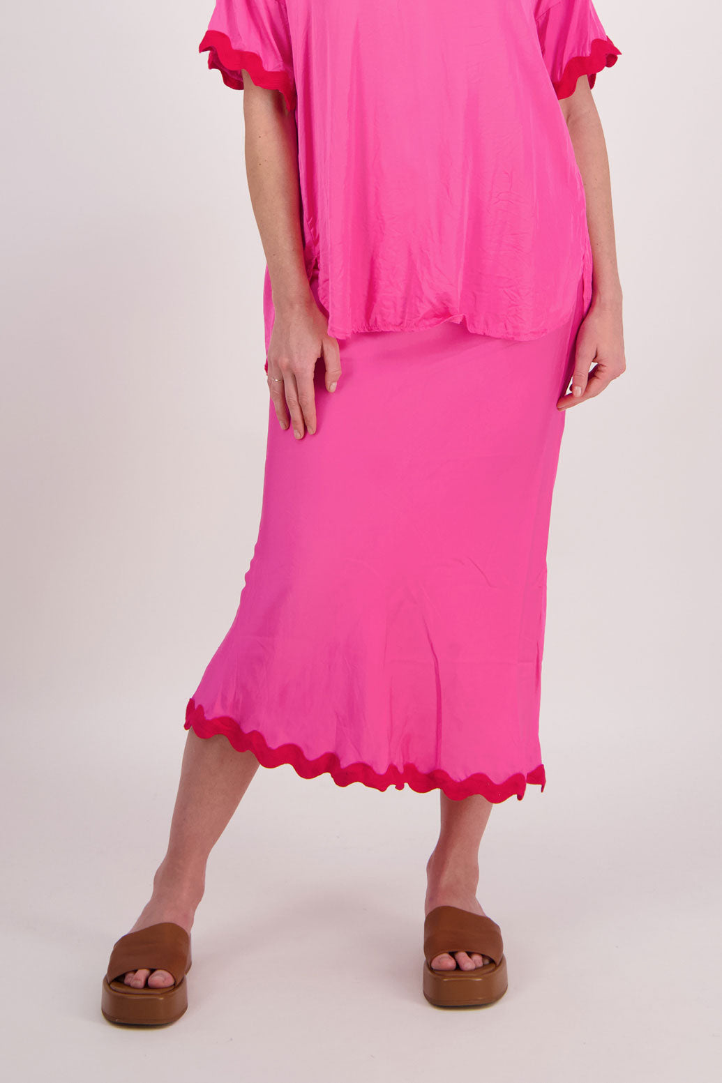 Poppy Bias Cut Rikrak Skirt - Fuchsia