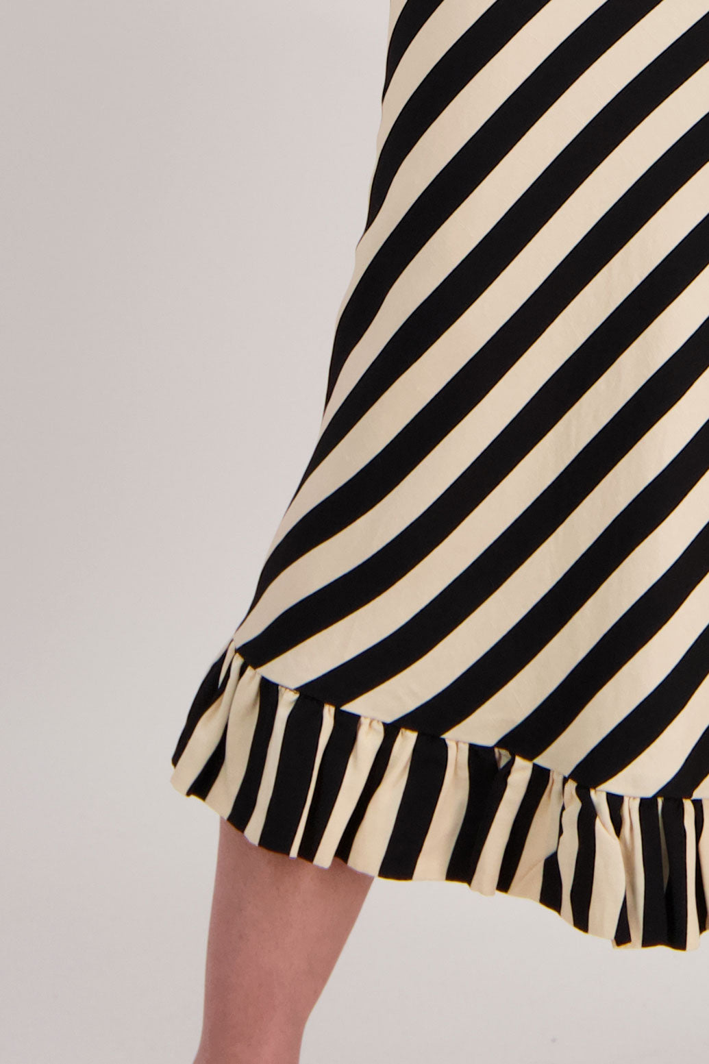 Priscilla Bias Cut Skirt with Frill - Black/Vanilla Stripe