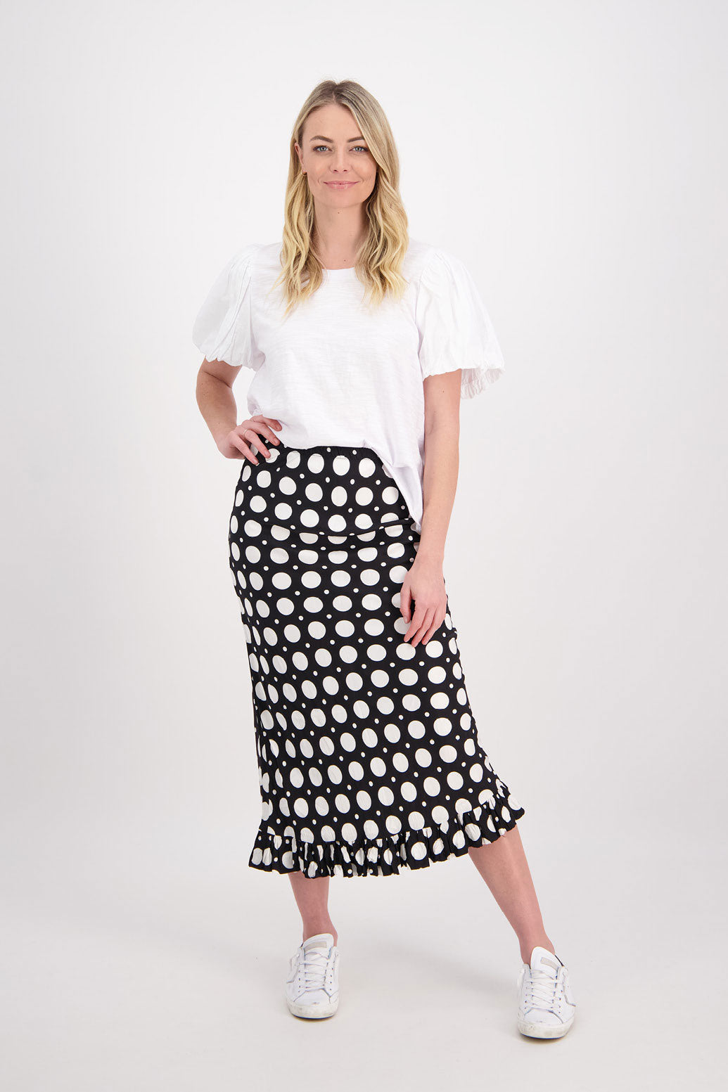 Priscilla Double Frill Bias Cut Skirt - White Spot
