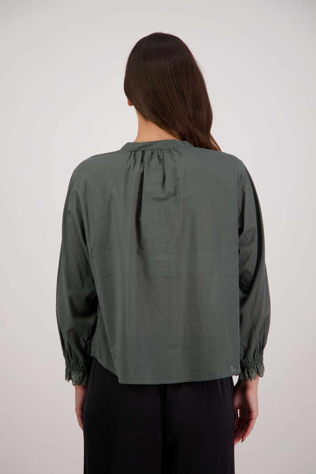 Briarwood NZ. Pine Long sleeve shirt with 4cm embroidery sleeve.