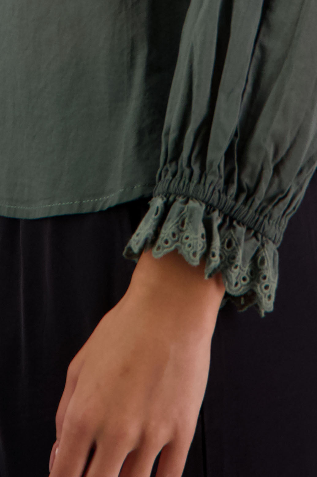 Briarwood NZ. Pine Long sleeve shirt with 4cm embroidery sleeve.
