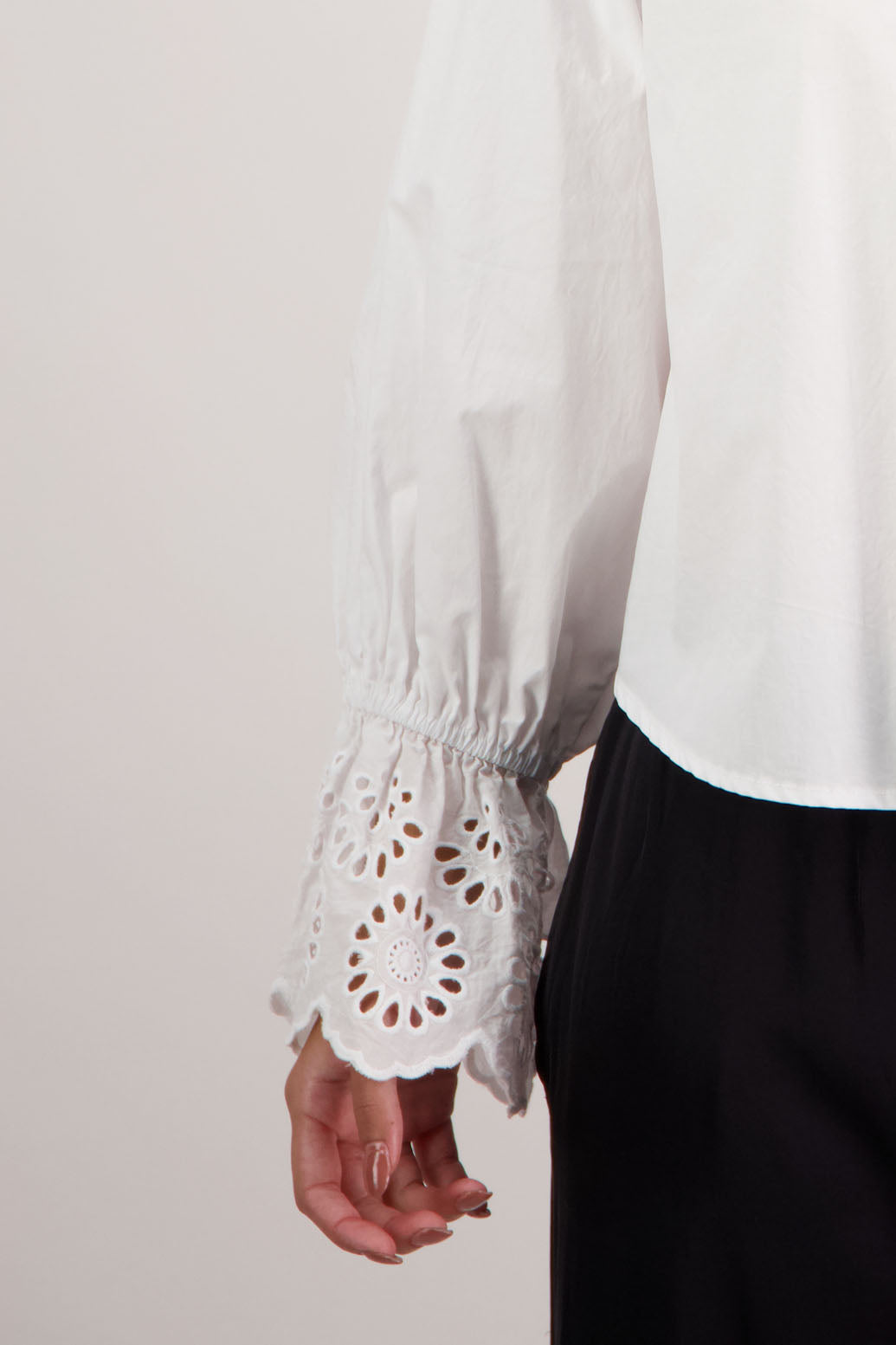Briarwood NZ. Ridley Shirt. White Long Sleeve, 12cm Lace trim on sleeves, Grandpa collar