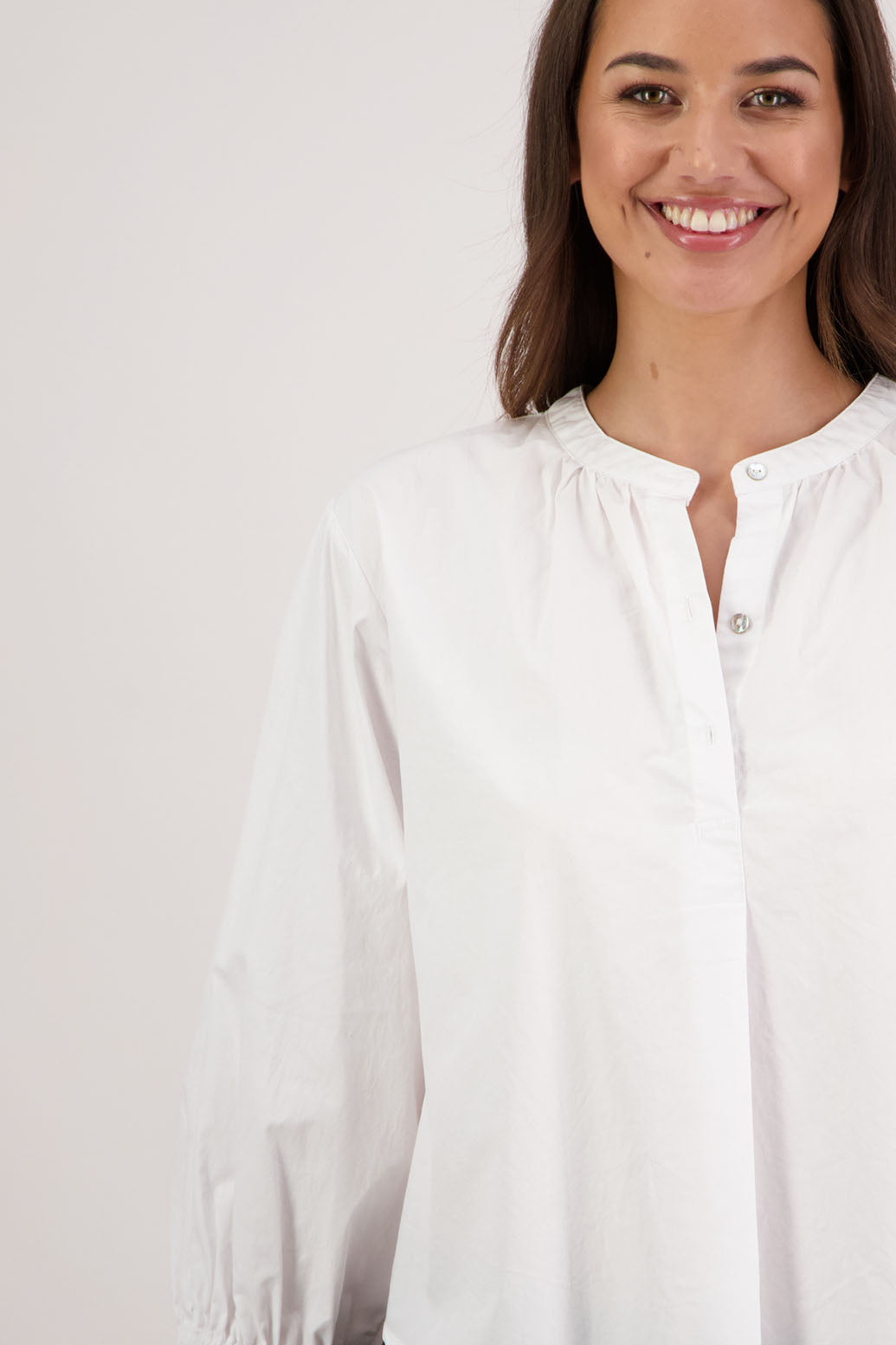 Briarwood NZ. Ridley Shirt. White Long Sleeve, 12cm Lace trim on sleeves, Grandpa collar