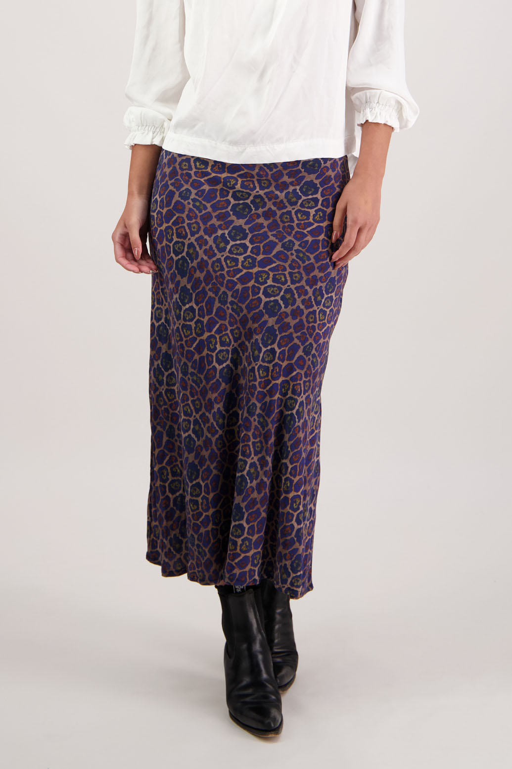Rosa Skirt in Antique Leopard by Briarwood NZ. 100% viscose a-line bias cut skirt