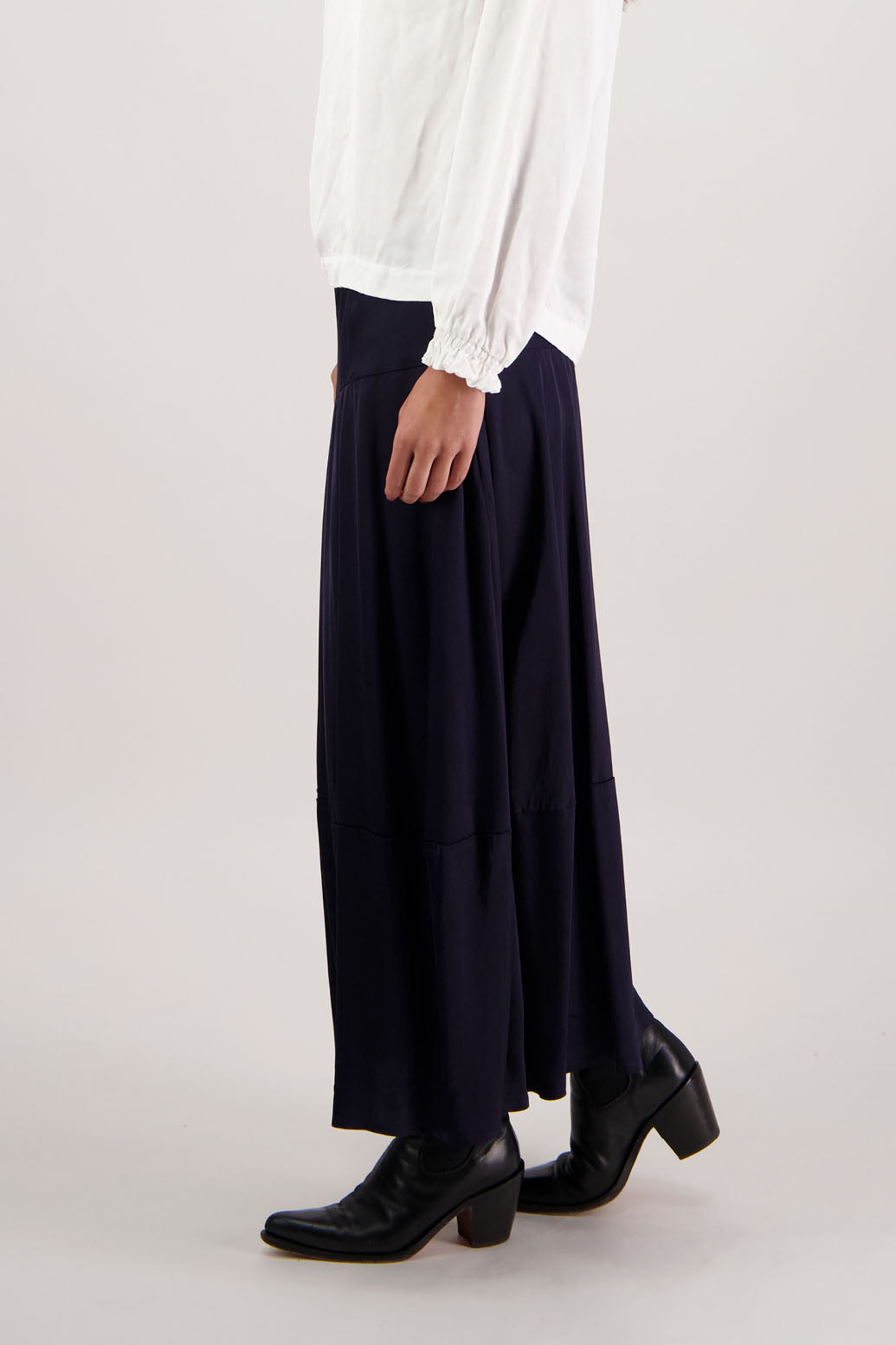 Rosetta Skirt in Ink by Briarwood NZ. 100% viscose skirt with elasticated waist and bubble hem