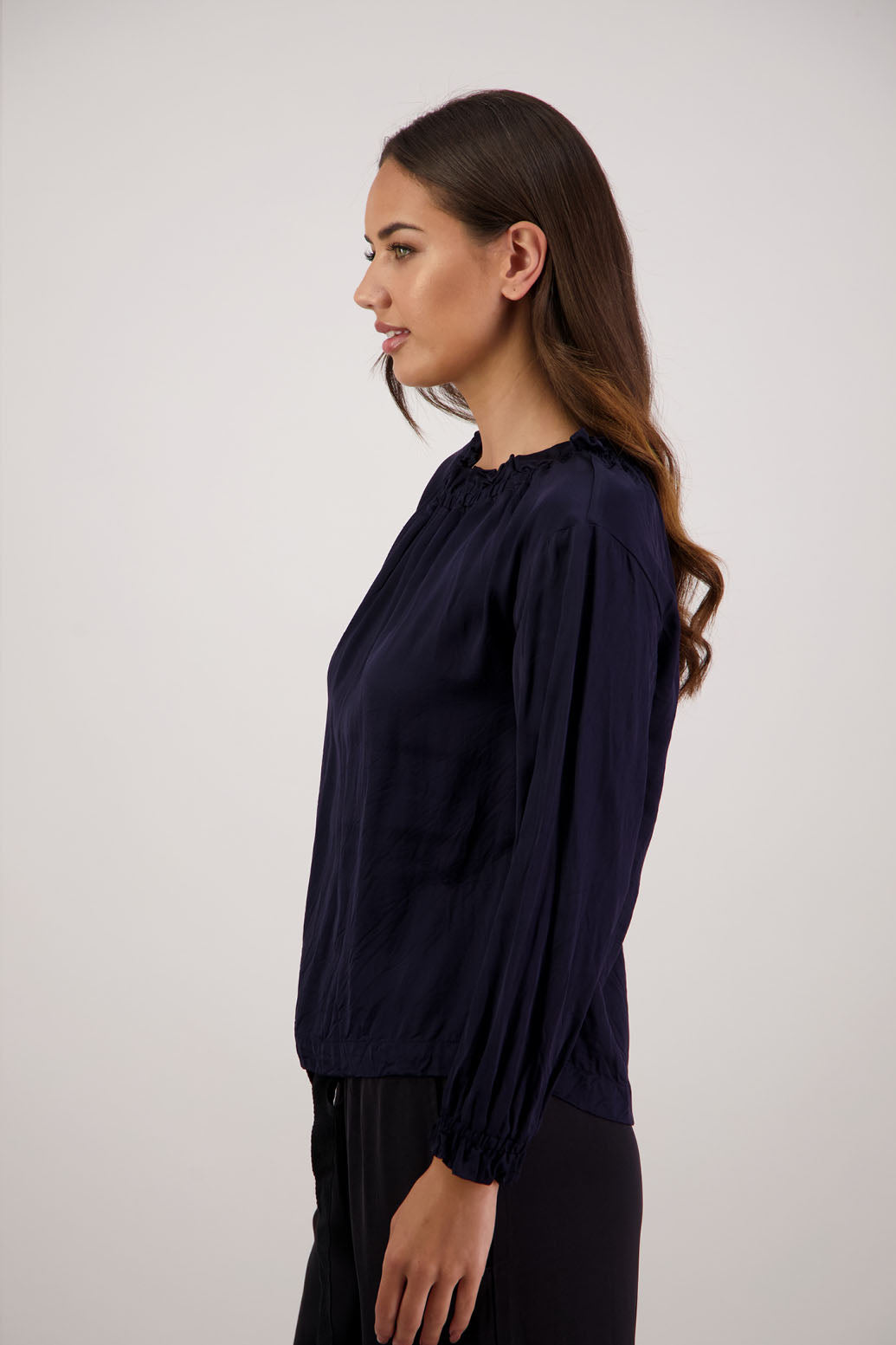 Rowan Ink Top by Briarwood NZ. 100% viscose easy fit top with full length sleeves, elasticated neck