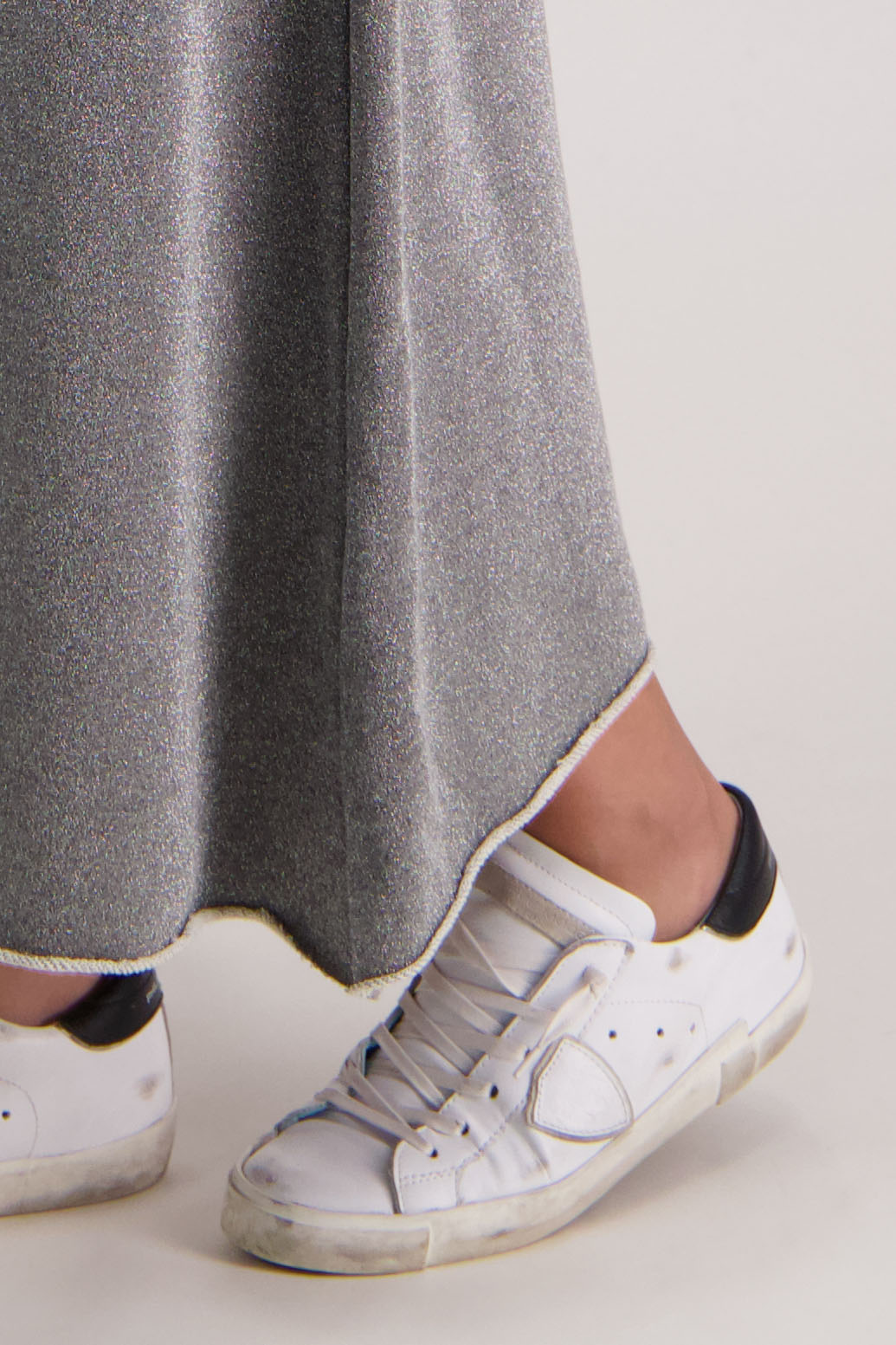 Rutherford Skirt in Metallic Silver by Briarwood NZ. 100% cotton sweatshirting a-line skirt, elasticated waist, raw hem