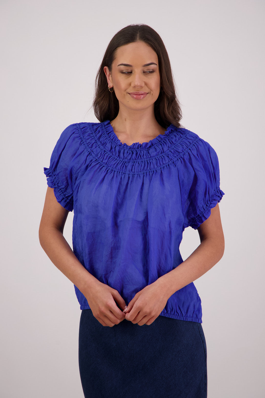 Briarwood Sal Top in Royal Blue, 100% Ramie.