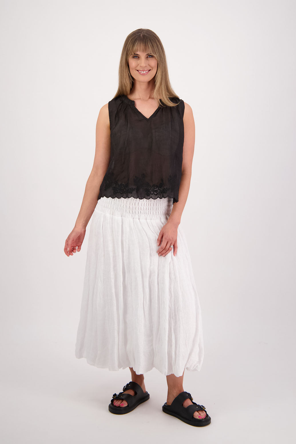 Sarah White Linen Gauze Skirt