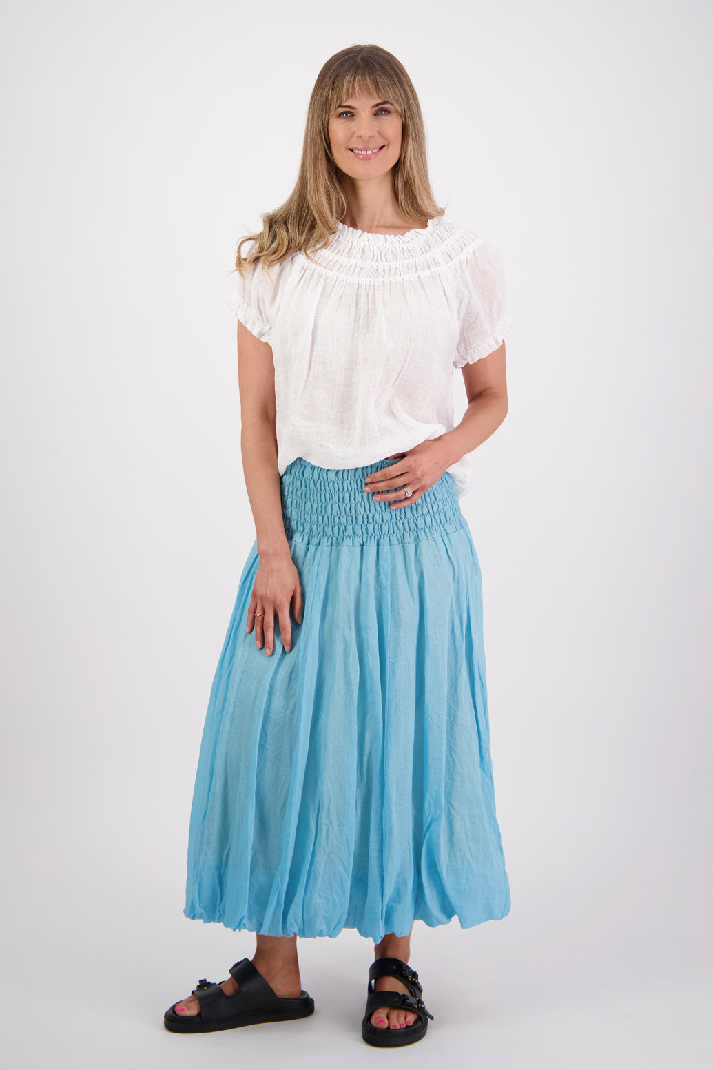 Sarah Aqua Ramie Skirt