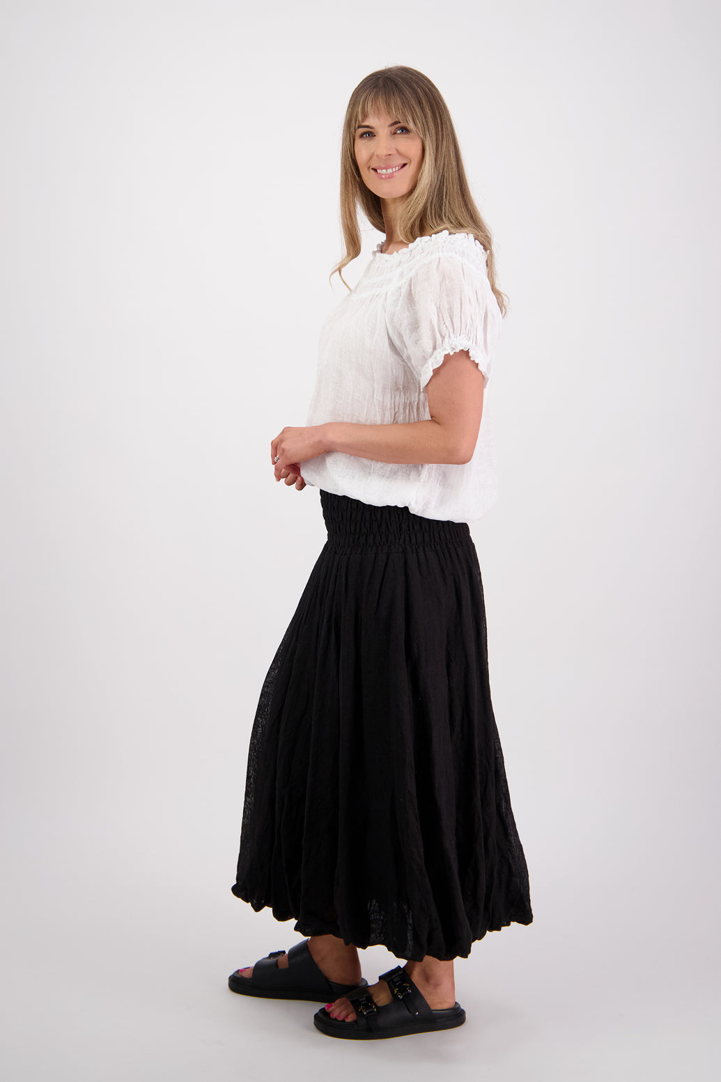 Sarah Black Linen Gauze Skirt