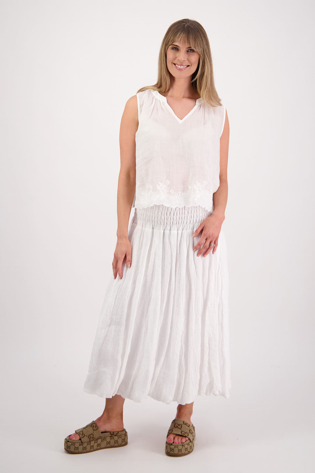 Sarah White Linen Gauze Skirt