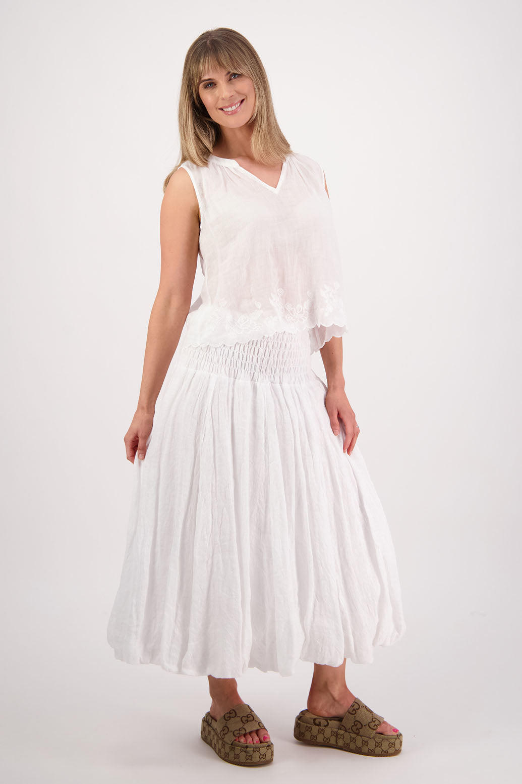 Sarah White Linen Gauze Skirt