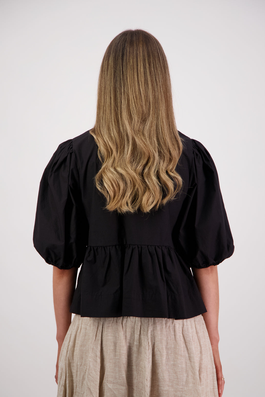 Selena Black Cotton Poplin Top