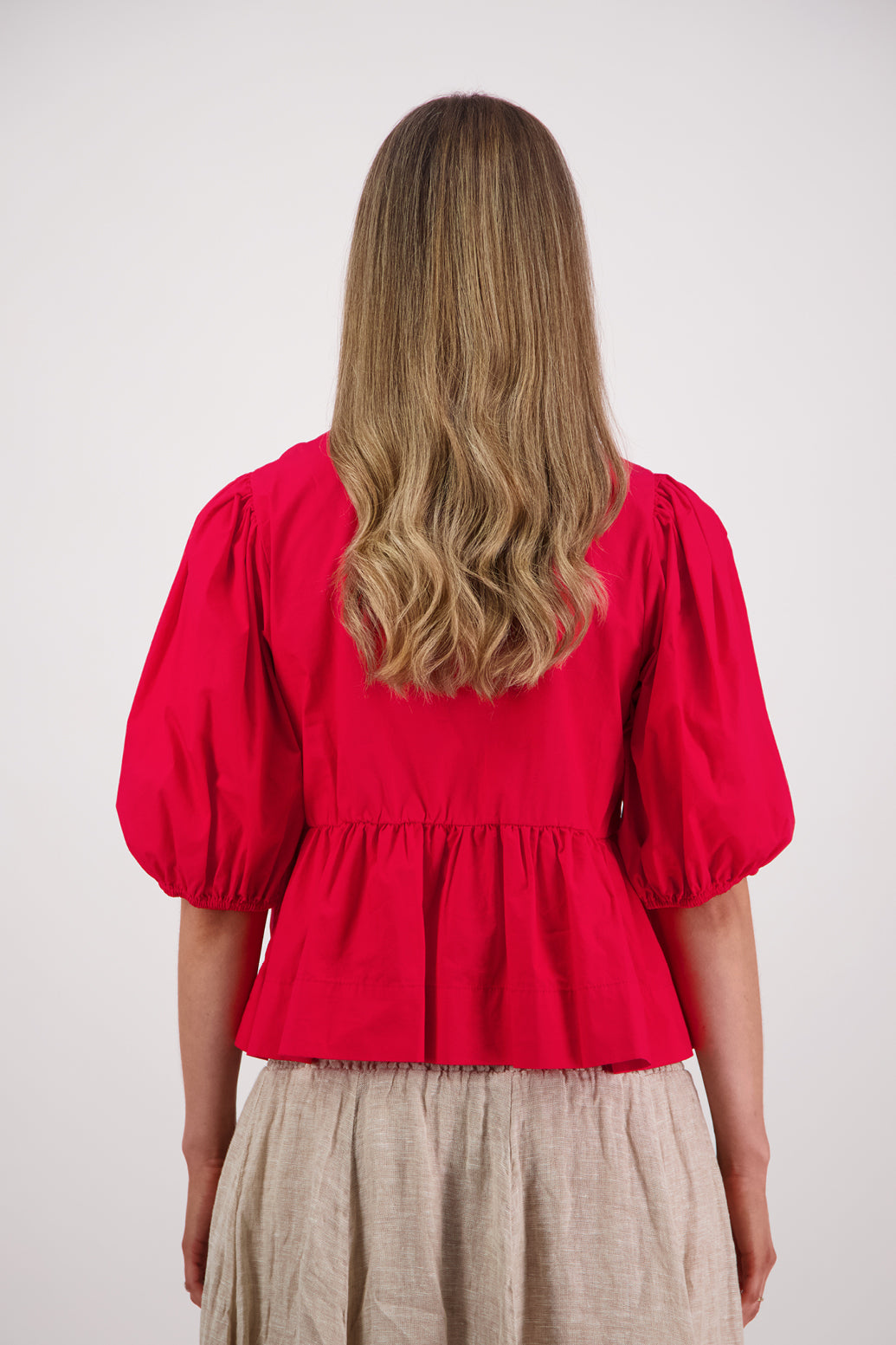 Selena Red Cotton Poplin Top