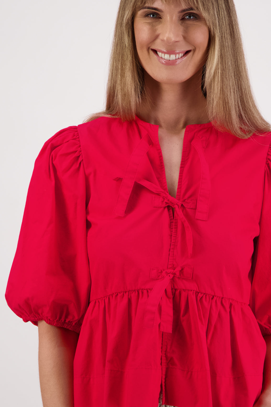 Selena Red Cotton Poplin Top