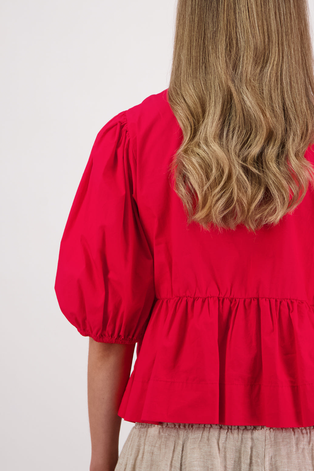 Selena Red Cotton Poplin Top