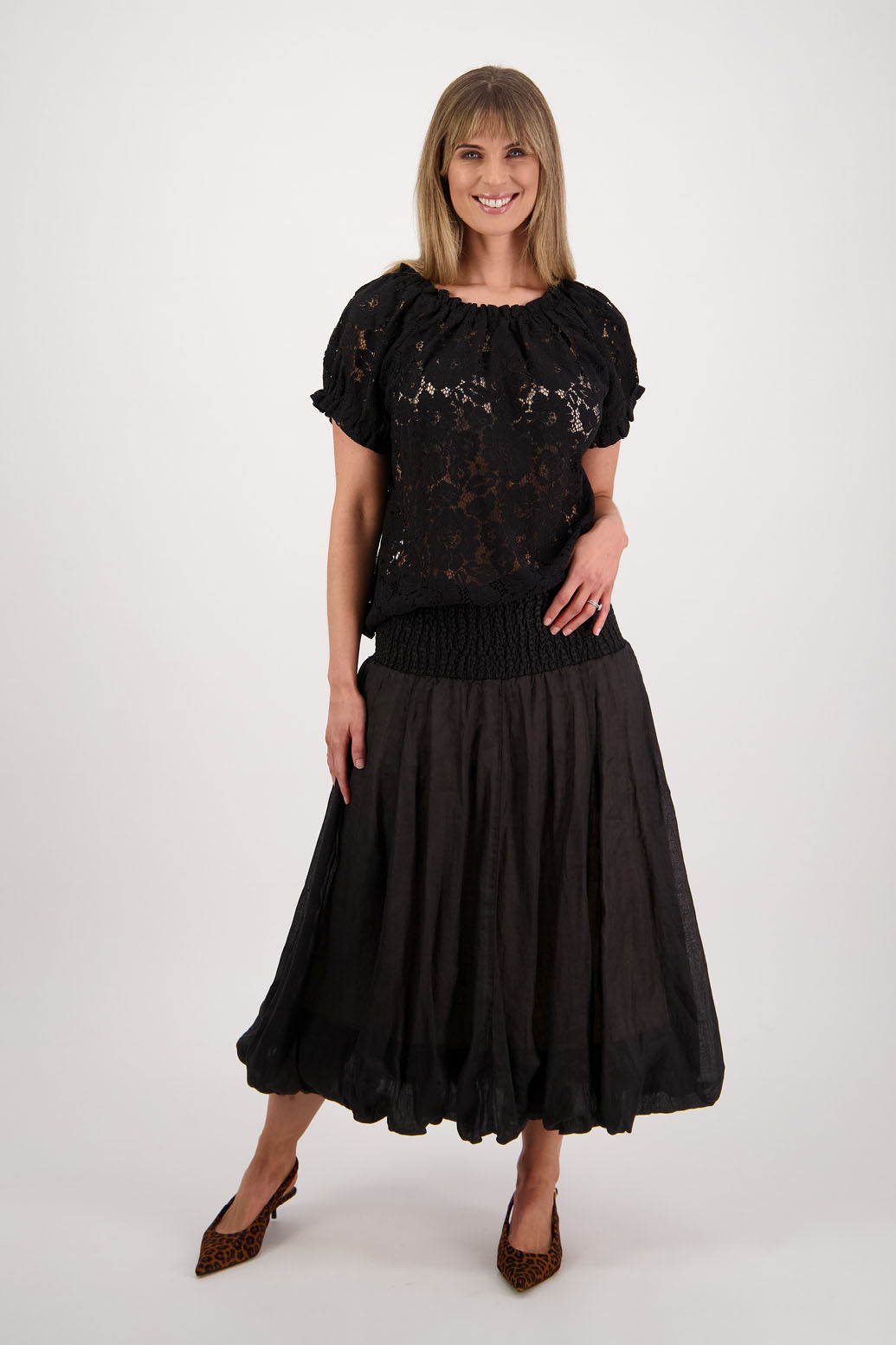 Sarah Black Linen Gauze Skirt