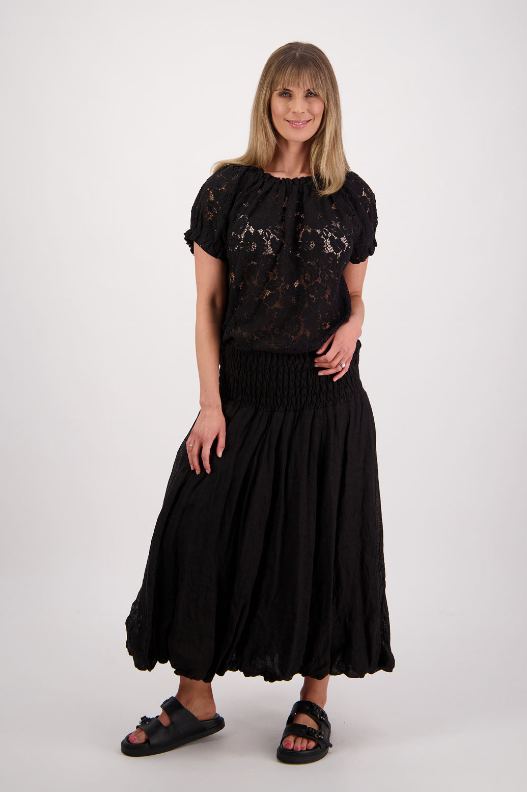 Sarah Black Linen Gauze Skirt