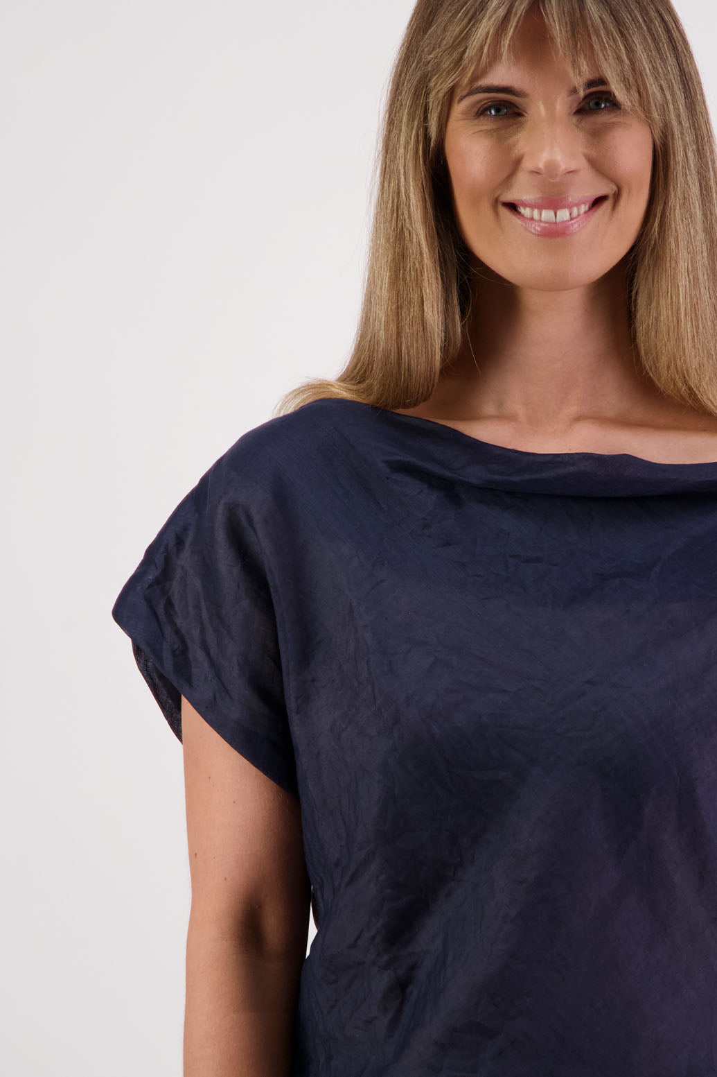 Women's Wide Neck Top that can be worn off the shoudler. Ramie. Briarwood NZ. Ink/Navy, Sissy