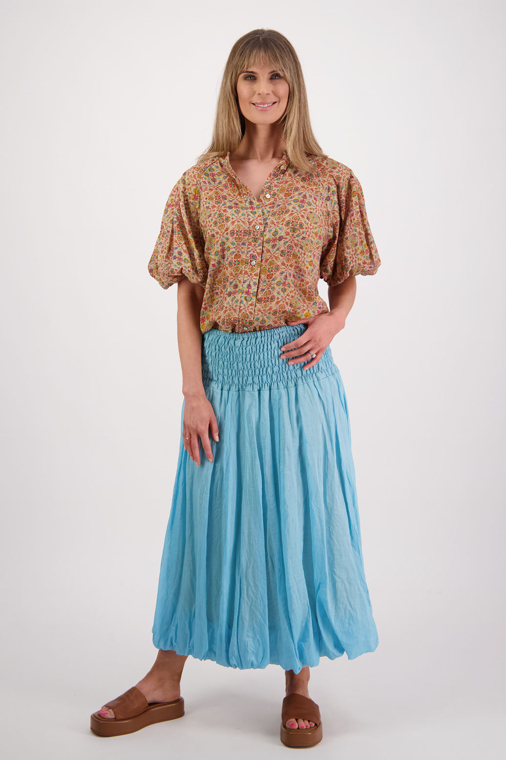 Sarah Aqua Ramie Skirt