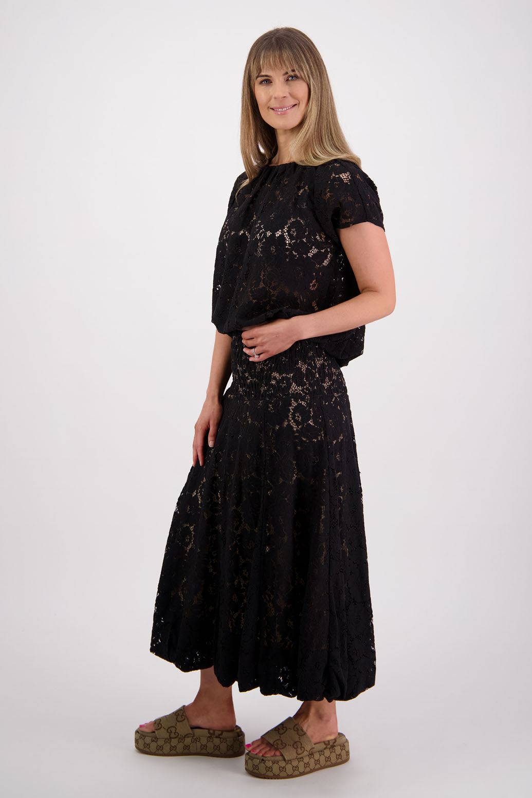 Briarwood NZ, Black Lace Skirt with Bubble Hem - Sparkle