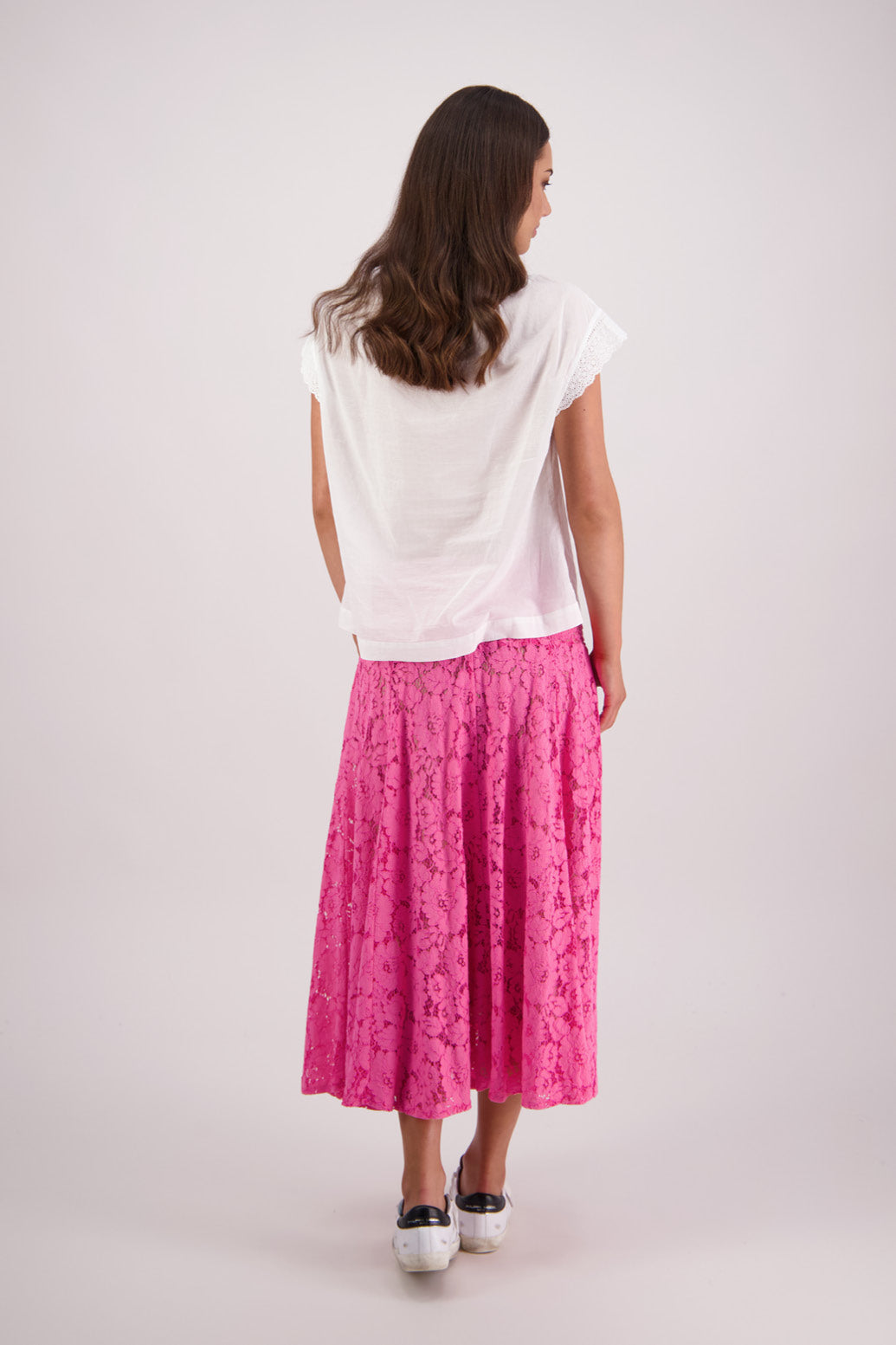 Back view of Briarwood Sparkle skirt in pink lace.