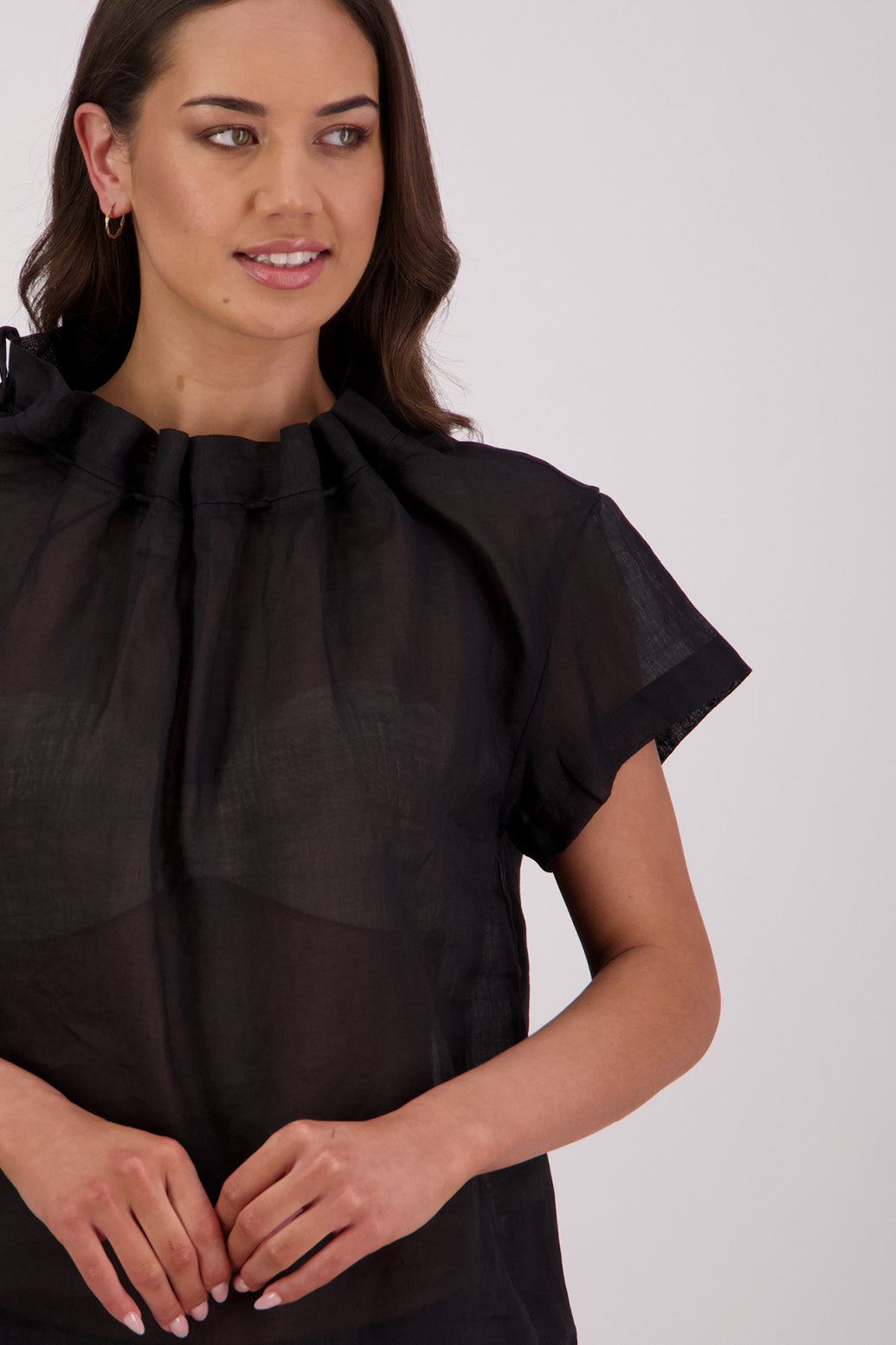 Closeup front view Briarwood Taffy Top in Black.