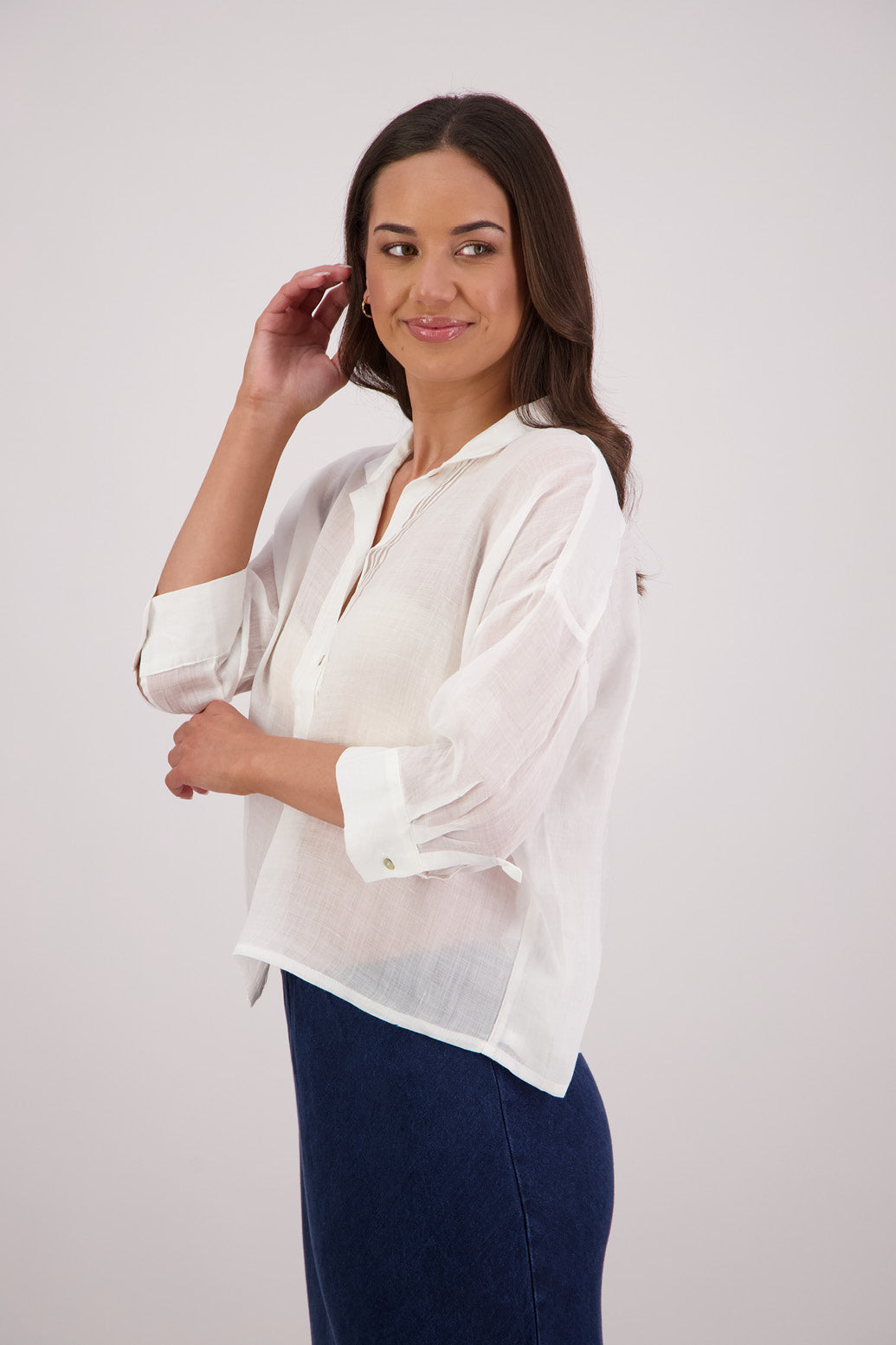 Side view Briarwood Taj Shirt in White.