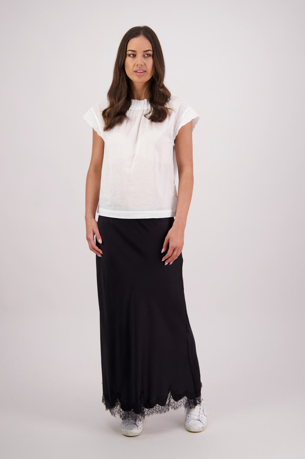 Briarwood Tallulah Black Skirt with Black Lace Trim, 100% Viscose.