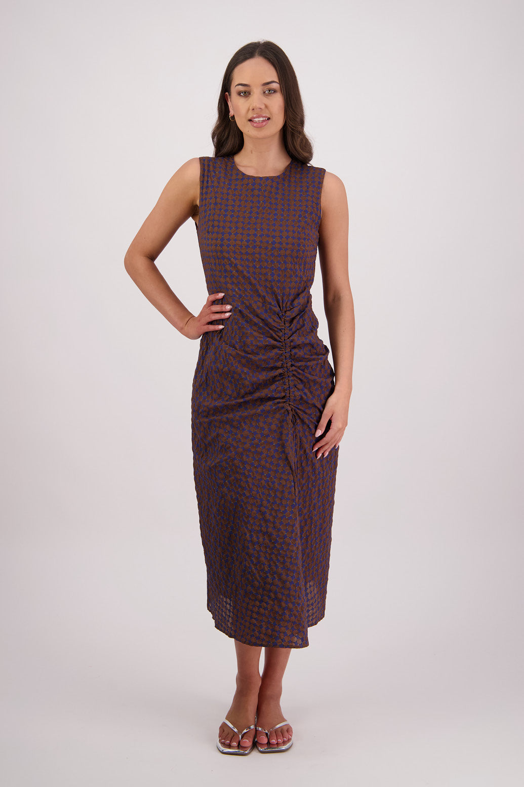 Briarwood Tamara Dress in Brown/Ink pattern, 100% Cotton.