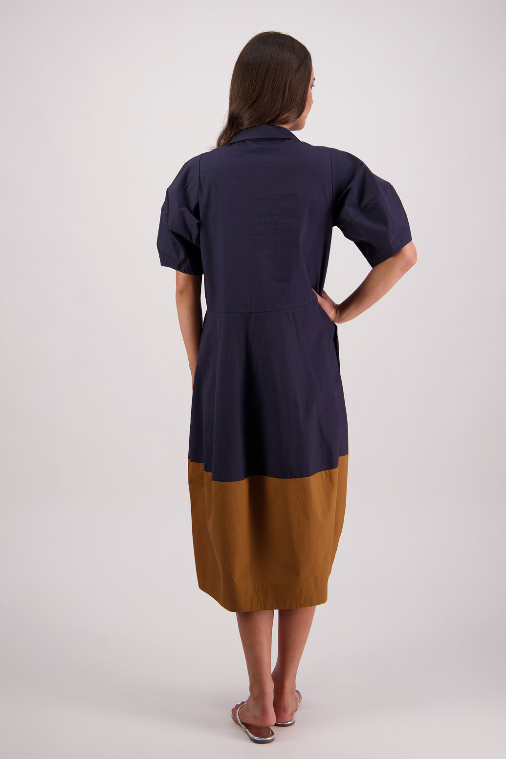Back view Briarwood Tamsin Shirt Dress in Ink/Tan