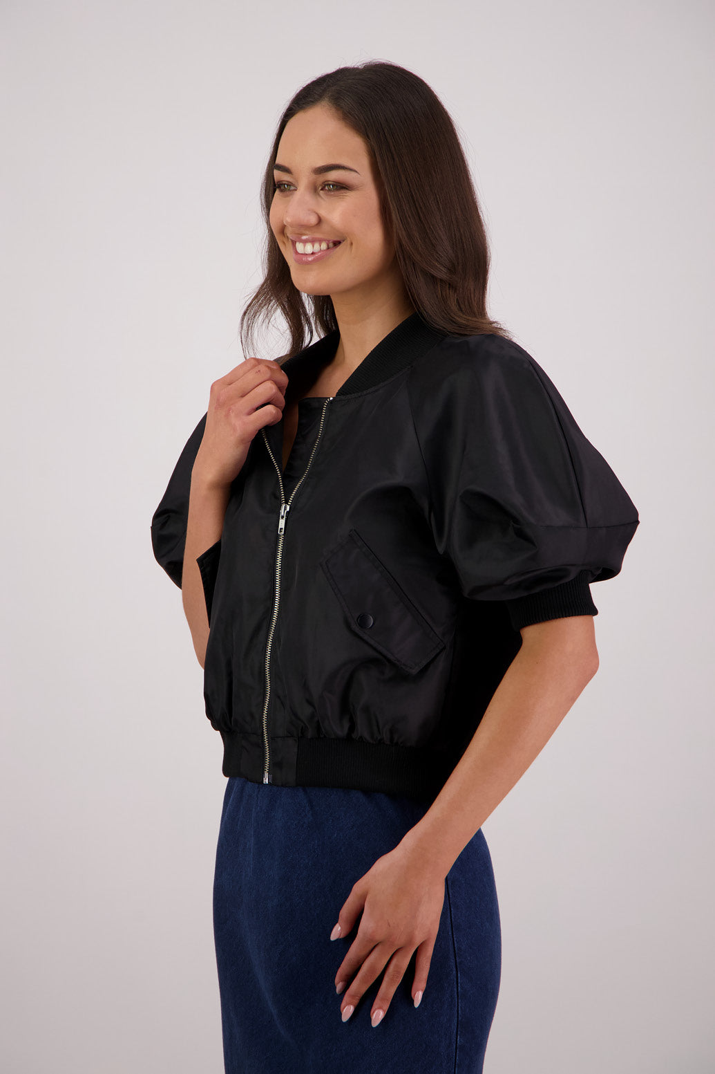 Side view Briarwood Tarzan Bomber Jacket in Black.
