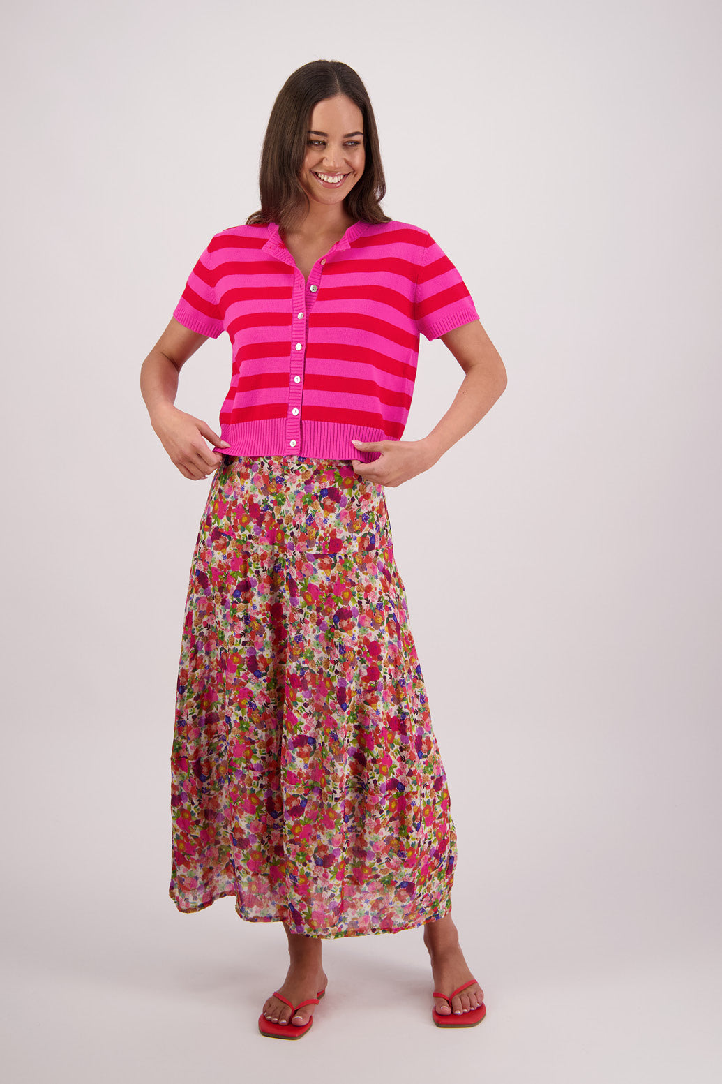 Tasha Pink/Red Knit Cardigan