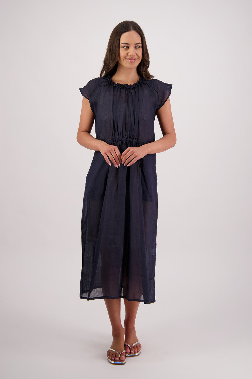Briarwood Tawny Dress in Ink, 100% Ramie.