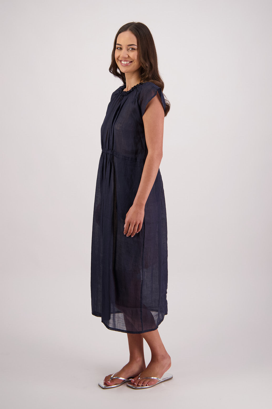 Side view of Briarwood Tawny Dress in Ink.
