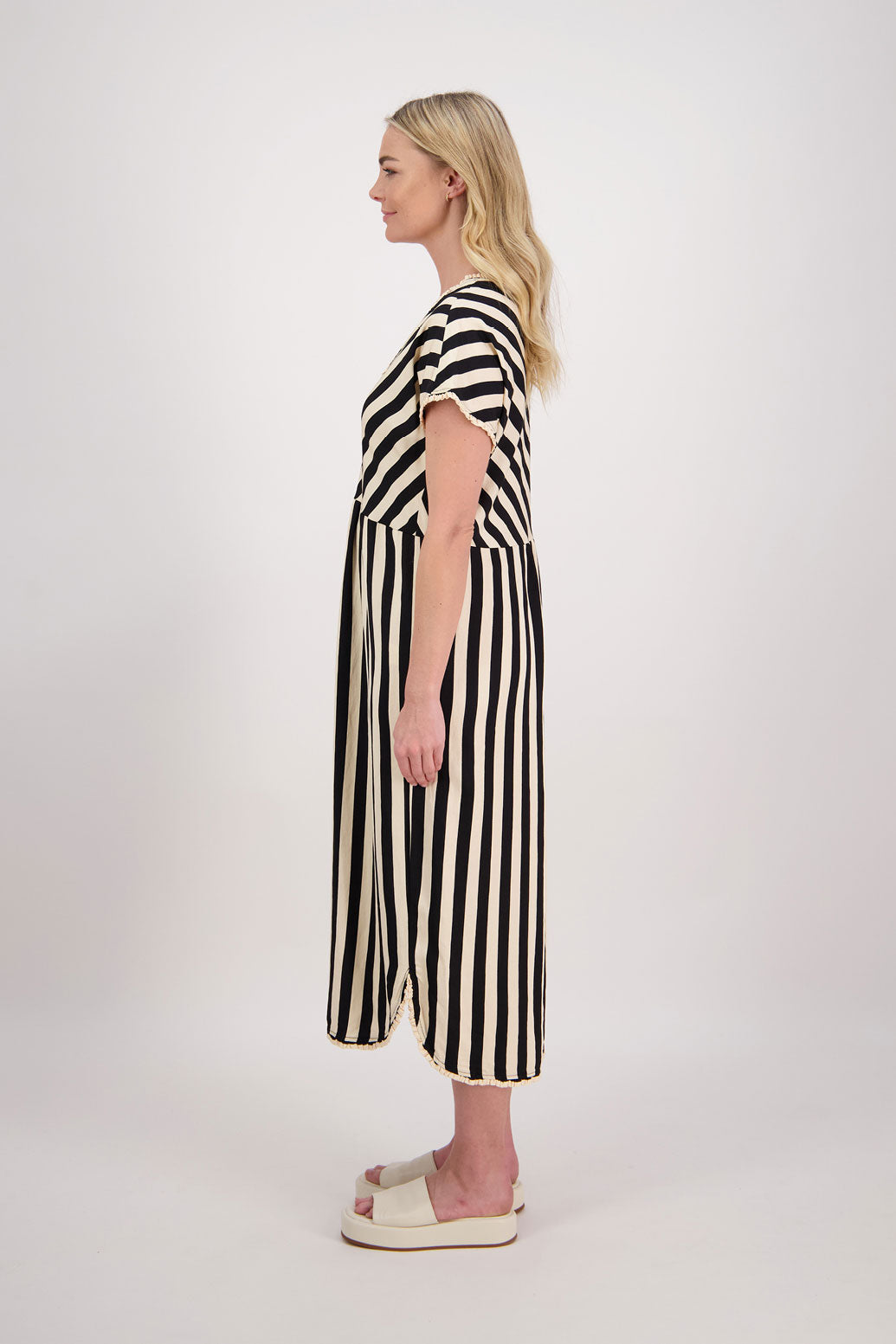 Taylor Bias Cut Top Straight Skirt Dress - Black/Vanilla Stripe