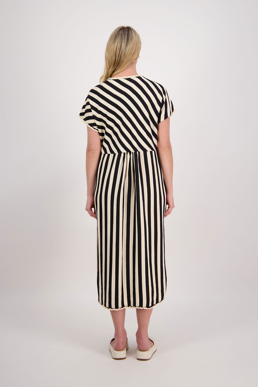 Taylor Bias Cut Top Straight Skirt Dress - Black/Vanilla Stripe
