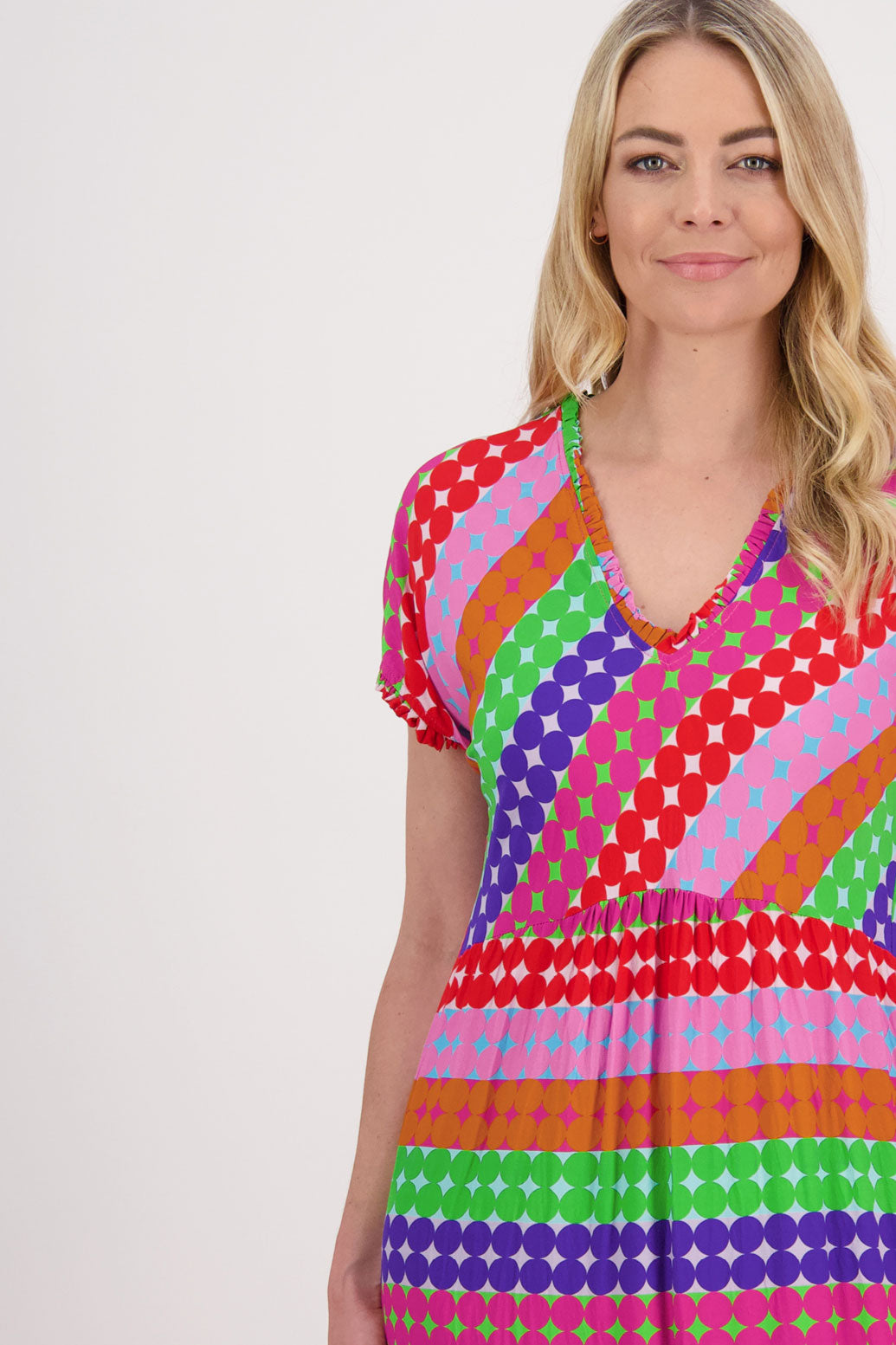 Bestselling Taylor Dress, Bias Cut Top with Straight Skirt - Multi Spot