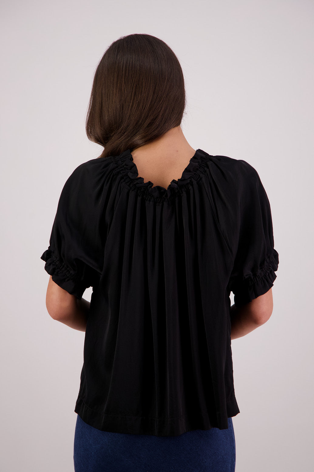Back view Briarwood Teddy top in black.