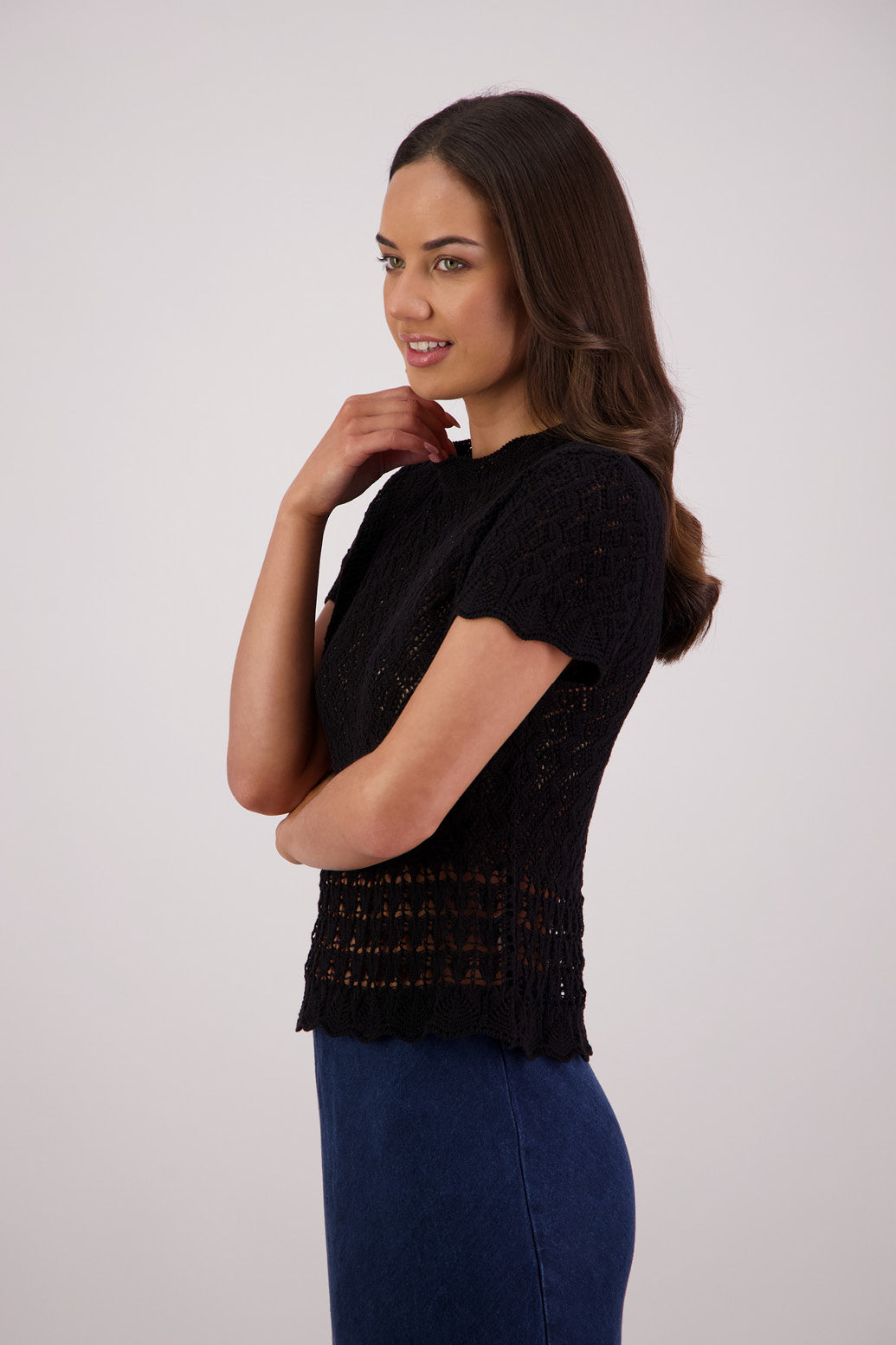 Side view Briarwood Templeton Black Knit Top.