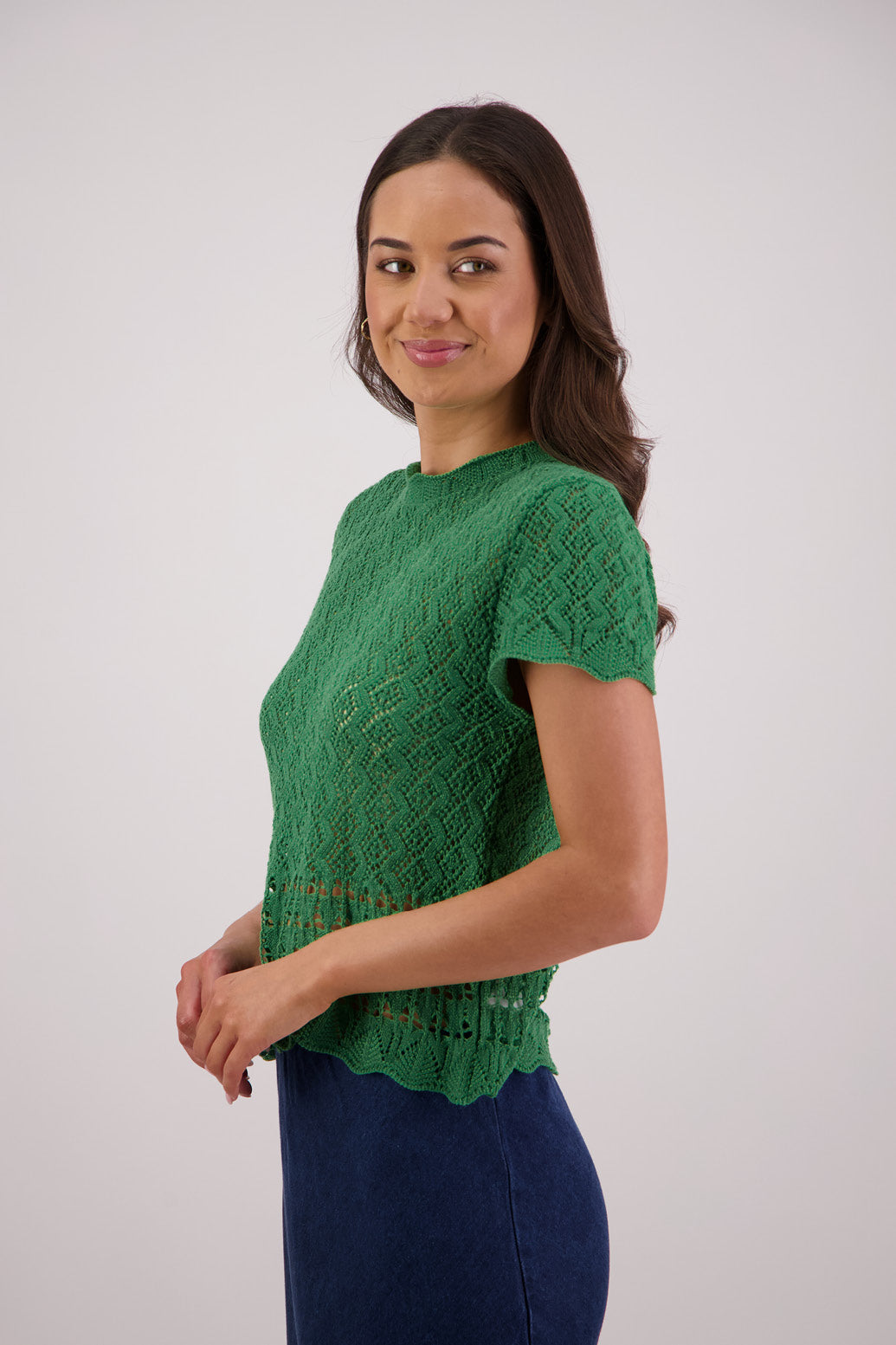 Side view Briarwood Templeton Green Knit Top.